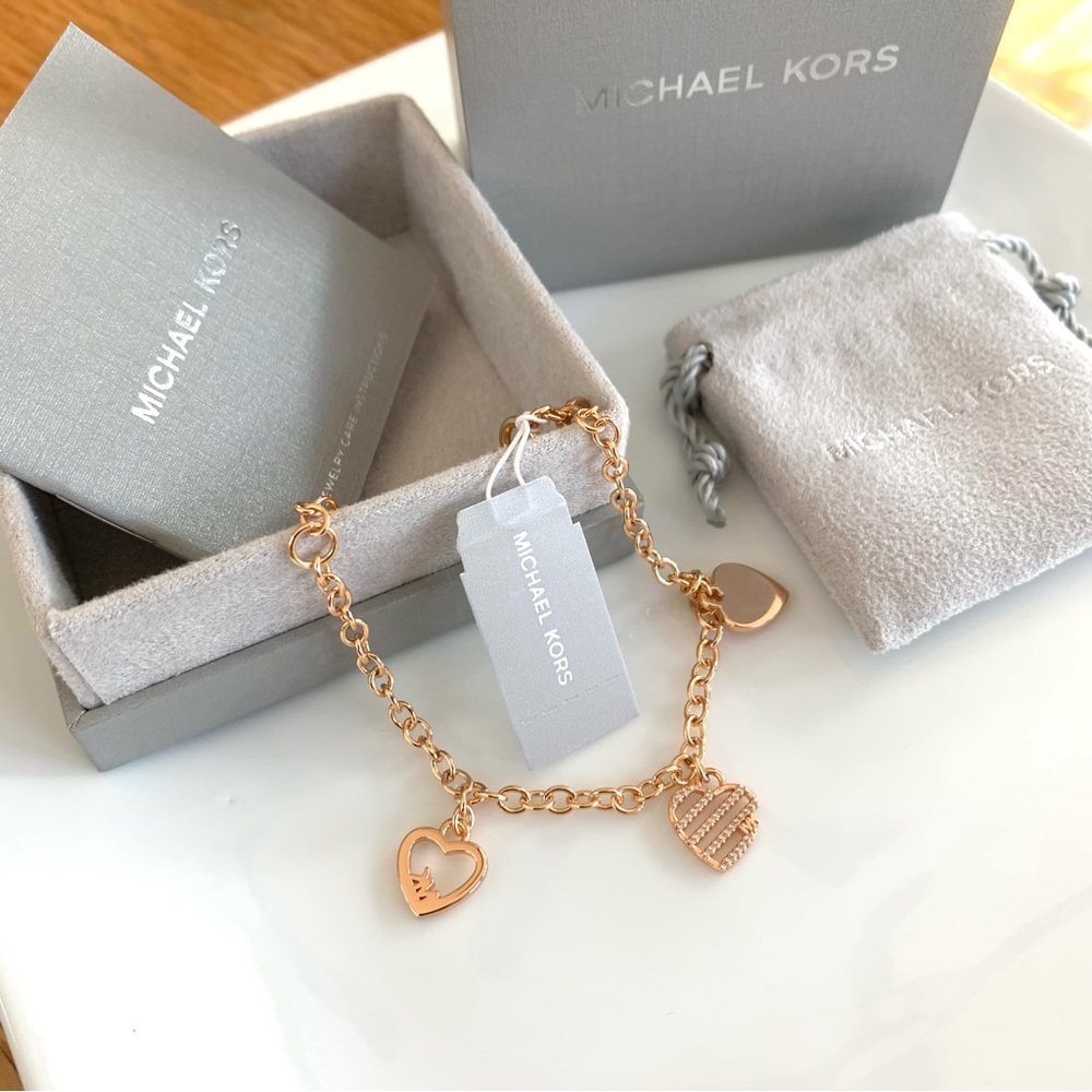 NWT MK luxury collection rosegold heart charm bracelet